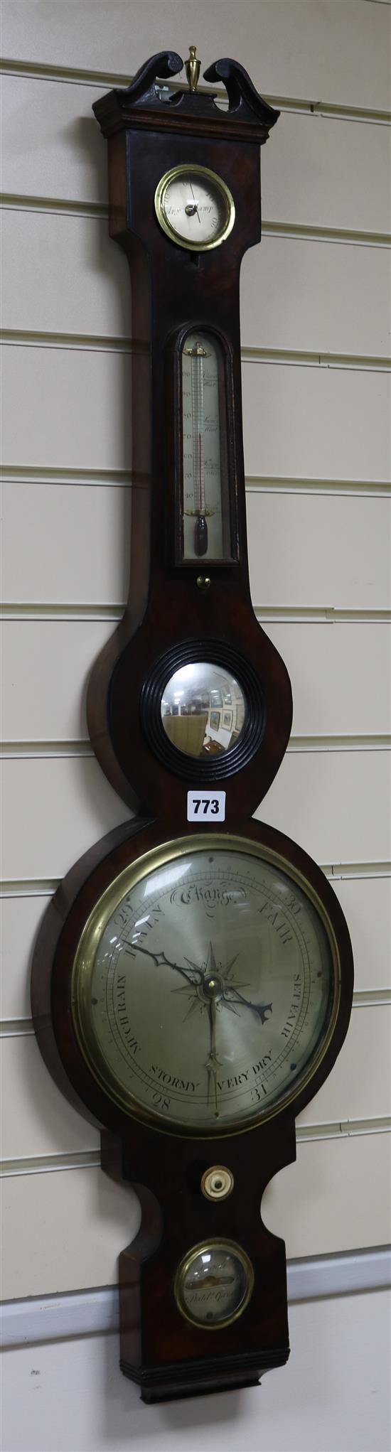 A Victorian mahogany wheel barometer, D. Fagoli, 11 Baldwins Gardens, London W.26cm.